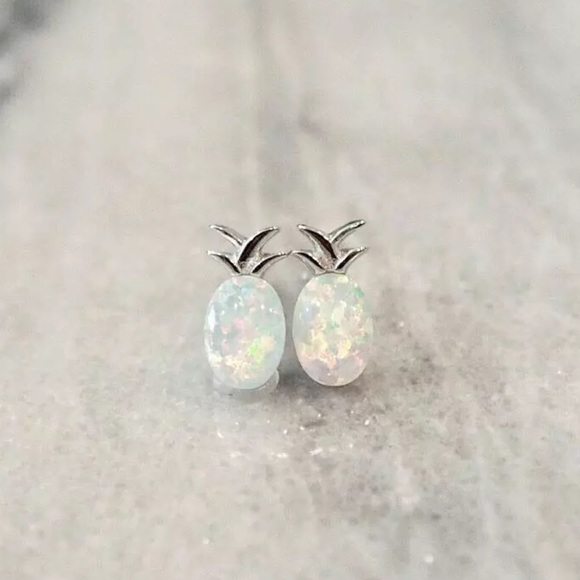 Dainty Opal Pineapple Gold Sterling Silver Studs - Picture 2 of 4
